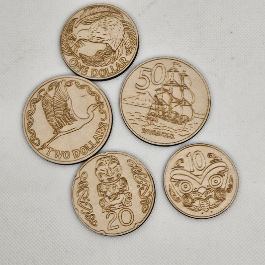 Wooden Play Money NZ Coins