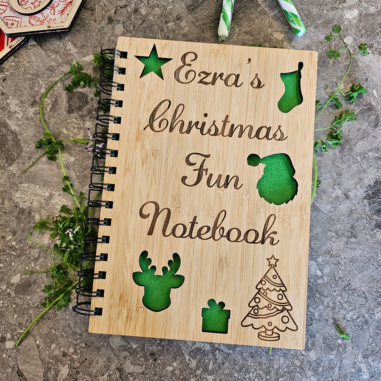Personalised Christmas Notebook and Pencil