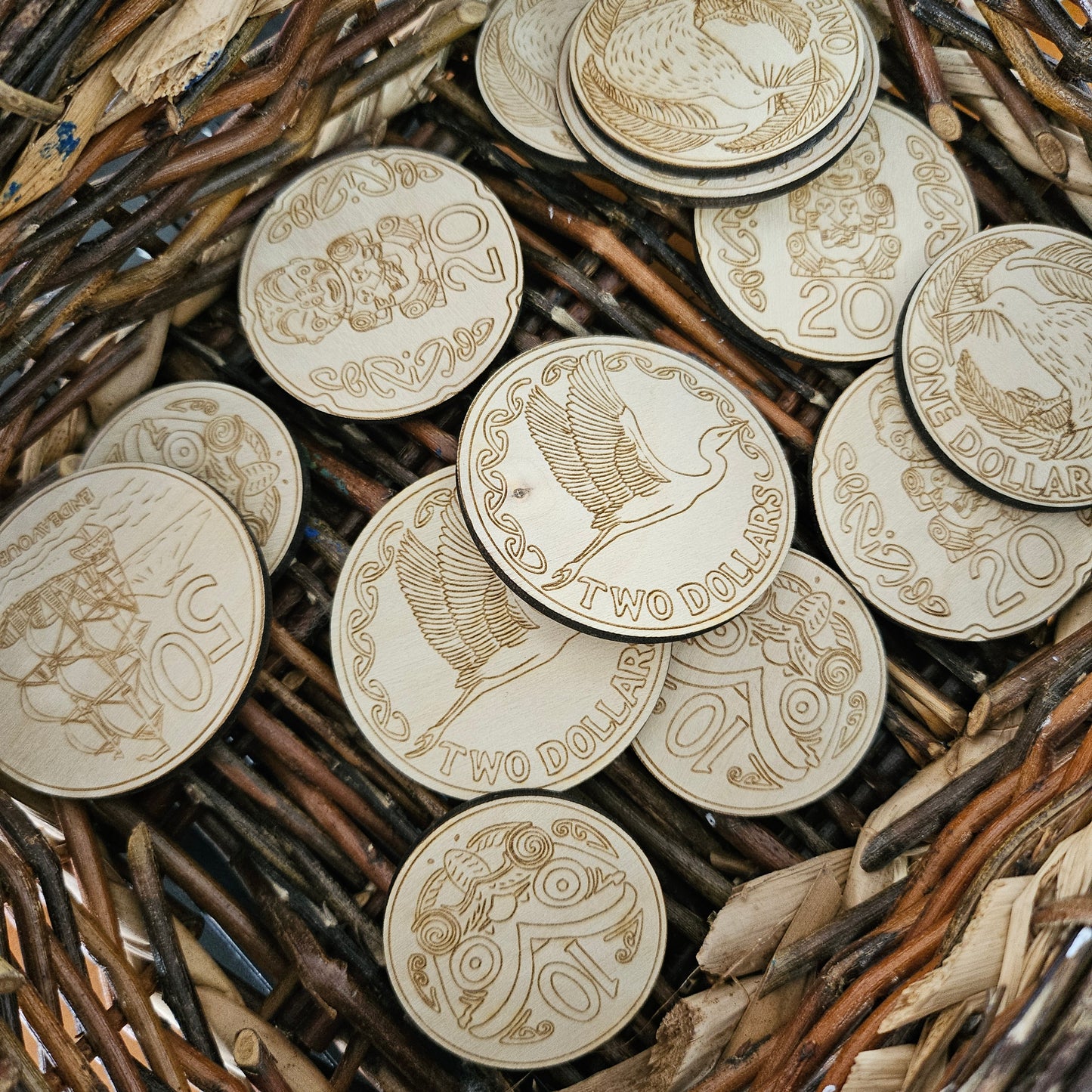 Wooden Play Money NZ Coins