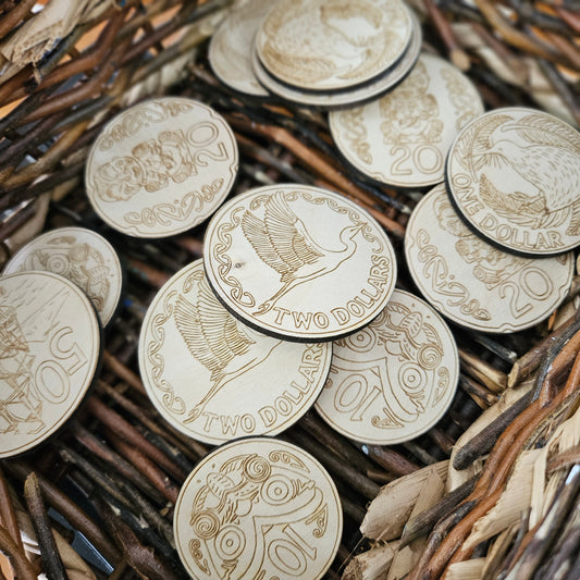 Wooden Play Money NZ Coins