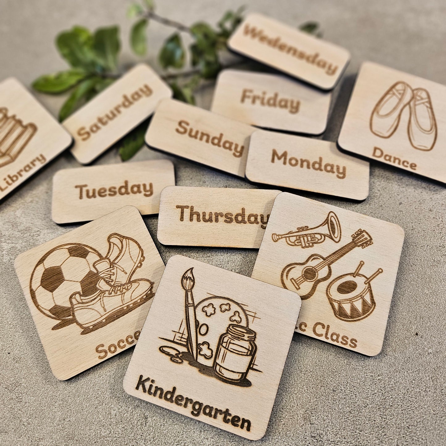 Wooden Magnetic Activity / Days of Week Calendar Tiles