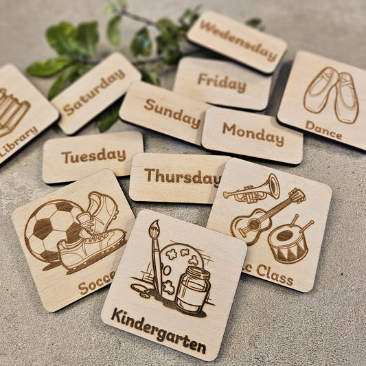 Wooden Magnetic Activity / Days of Week Calendar Tiles