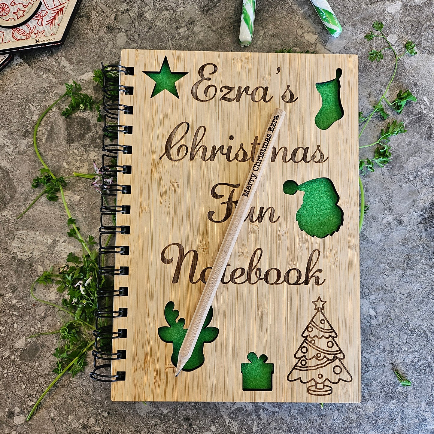Personalised Christmas Notebook and Pencil