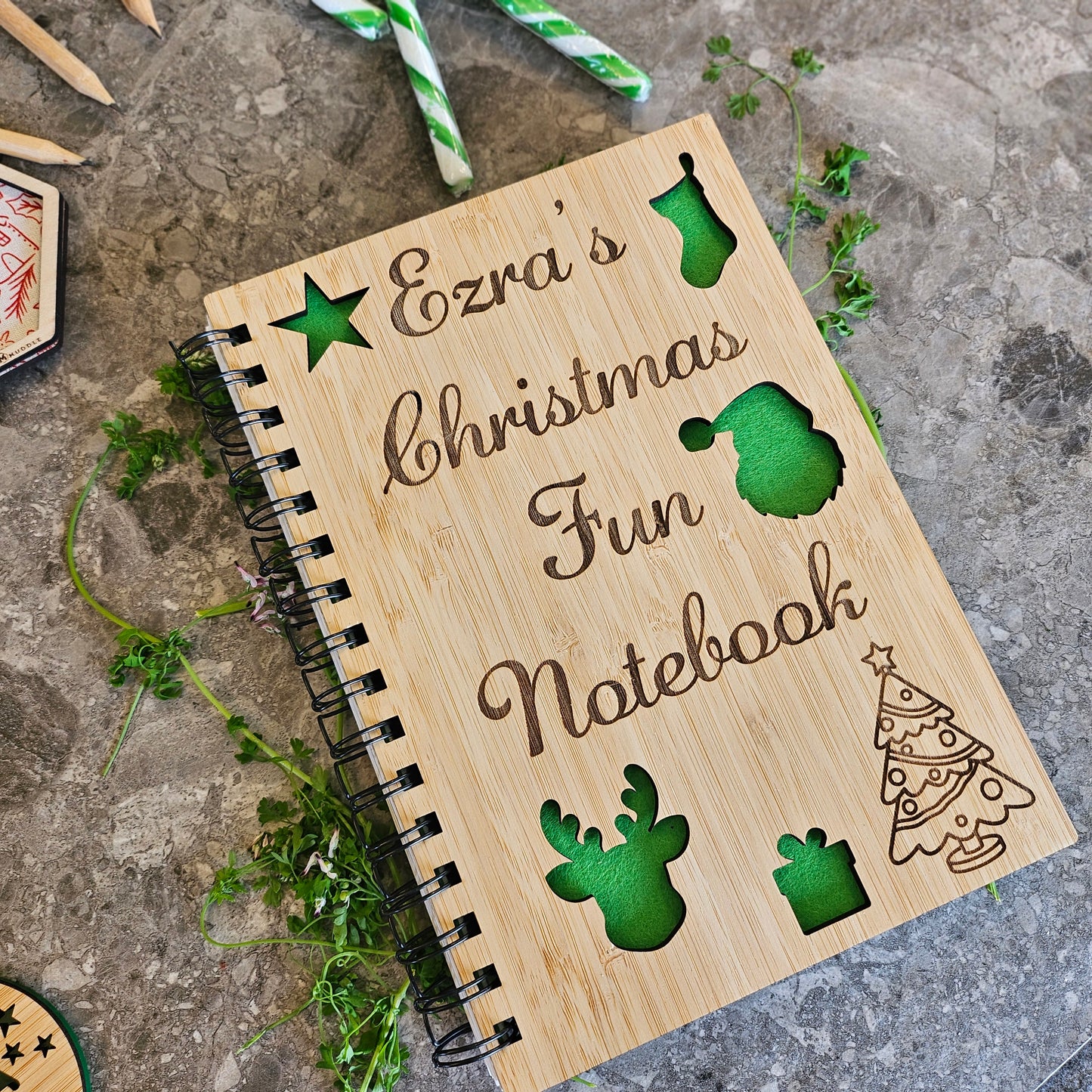 Personalised Christmas Notebook and Pencil