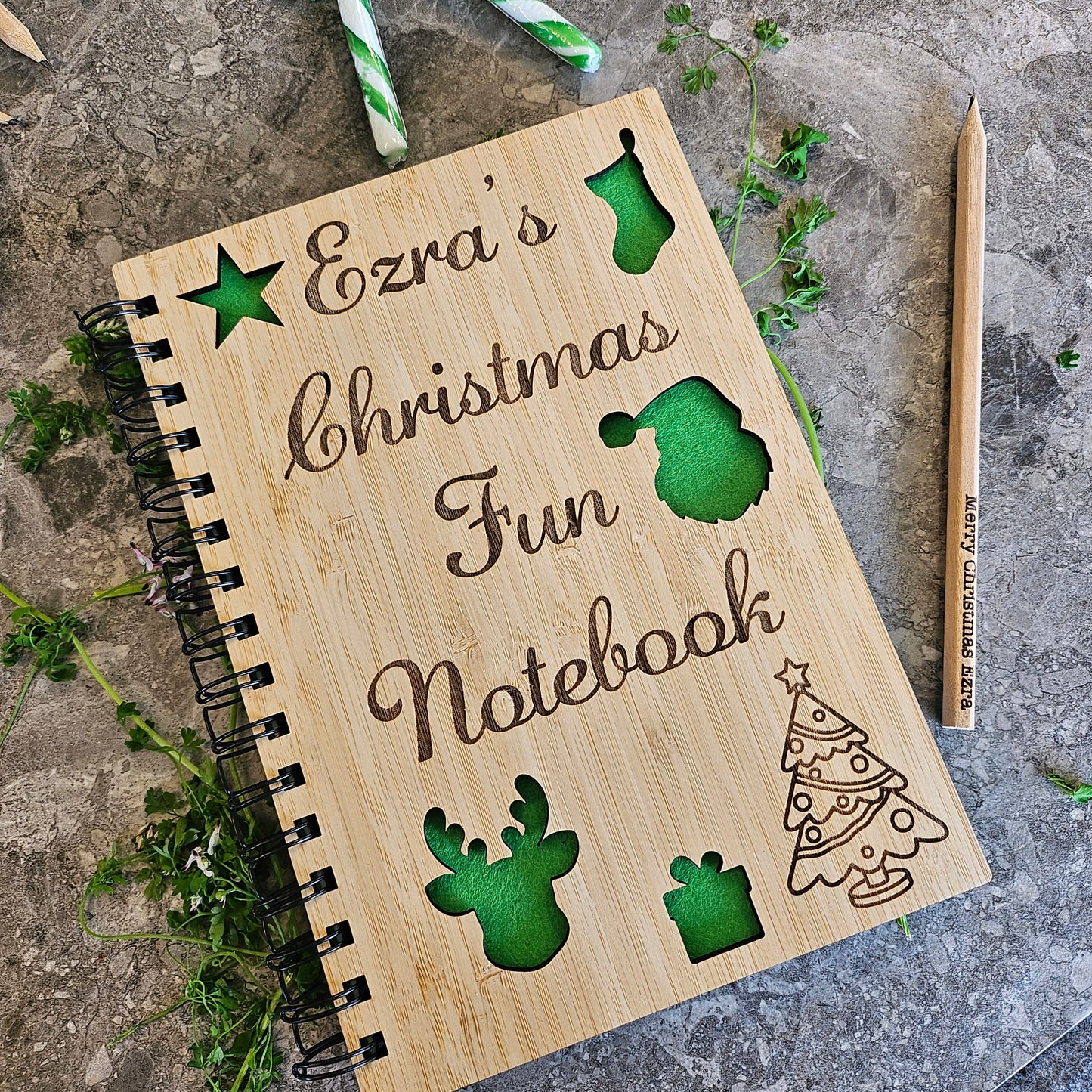 Personalised Christmas Notebook and Pencil